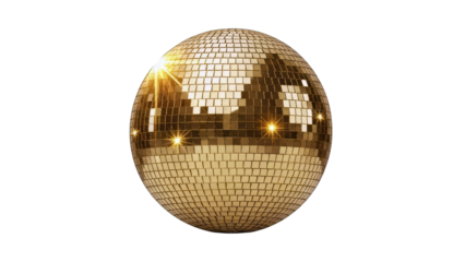 Golden Disco Ball Shining on White Background
