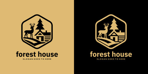 logo vector natural forest mountain cabin house