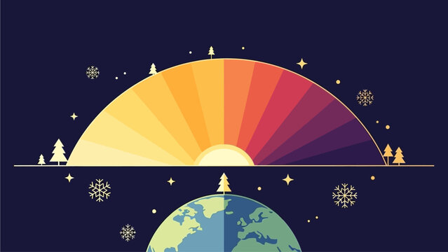 Winter Solstice Sun Path Symbol with Decorative Winter Icons