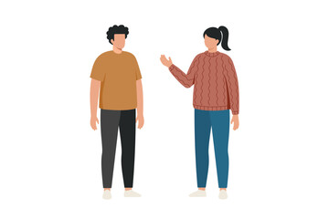 Two People Talking Illustration. Casual Conversation Between Man and Woman, Communication, Discussion, Interaction, Flat Character Design, Social Dialogue, Modern People Vector Art