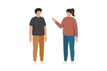 Two People Talking Illustration. Casual Conversation Between Man and Woman, Communication, Discussion, Interaction, Flat Character Design, Social Dialogue, Modern People Vector Art