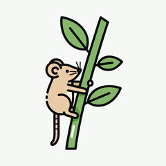 Cartoon rodent climbing a stem