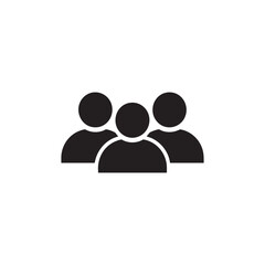 Simple black icon representing three people standing together
