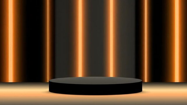 Abstract stage with neon light columns and platform for product display