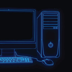 Neon Outlined Desktop Computer System