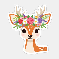 Cartoon Deer with Floral Crown