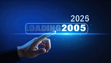 Digitized hand touches a futuristic blue loading bar with numerical progress