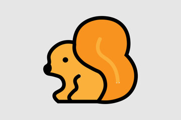 This is a side-profile illustration of a squirrel. The body and head are colored a solid orange yellow.