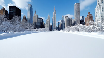 Fototapeta premium Snowy skyline skyline winter snow cityscape skyline empty foreground bright sky