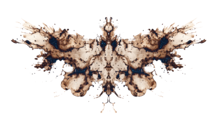 Rorschach inkblot test concept showing abstract symmetrical coffee stain design on transparent background