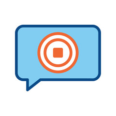 Stop communication Stop icon inside speech bubble illustrating ending discussion online chat social media censorship or block for design concepts.