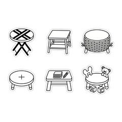stools sticker sheet with cute cartoon designs childrens furniture illustrations perfect for scrapbooking decoration crafting and art projects.
