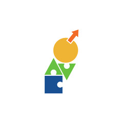 strategic growth solutions building business value with problem-solving puzzle piece integration and upward trend arrow ideal for corporate training materials