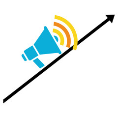 strategic communication growth megaphone amplifying message on an upward trend arrow ideal for business strategy  success visuals.