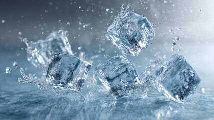 Obraz premium Dynamic splash of ice cubes frozen in mid air amidst water droplets
