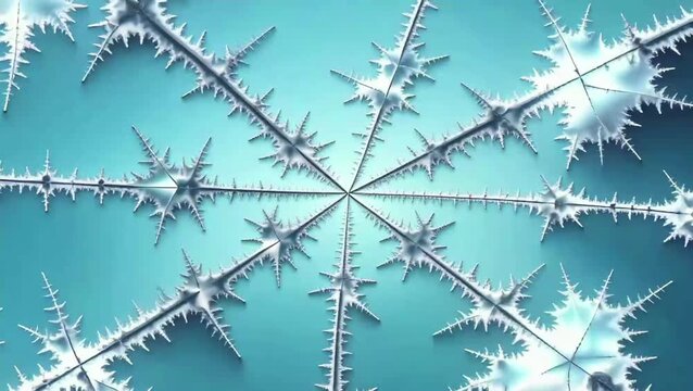 Blue Fractal Snowflake Pattern &ndash; Spiky Ice Crystal Design with Symmetry on Dark Background
