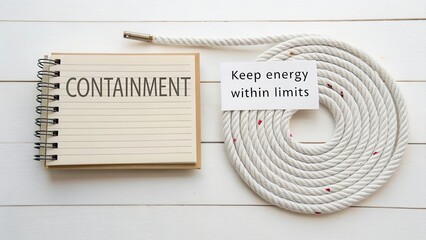 Idea of containment with rope and notebook, representing energy limits, management and organization in business or personal life