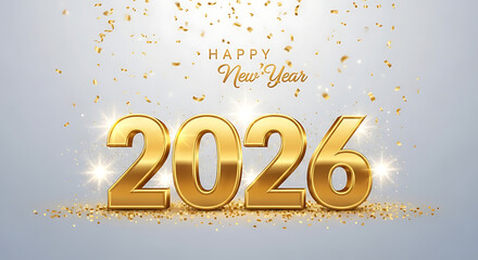 Golden 2026 numbers shine brightly amidst falling confetti and sparkling lights for new year celebration