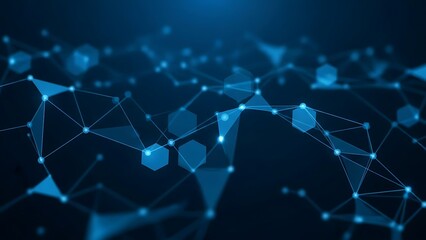 Abstract Blue Network Connection Background with Hexagons and Triangles.