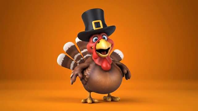 Animated Turkey Character Dancing with Festive Flair, Perfect for Thanksgiving Day Celebrations and Fun Holiday Season Greetings Animation Rendered