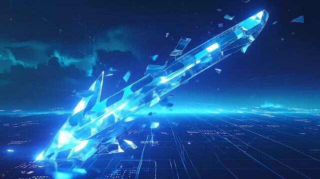 Abstract Crystal Sword in Futuristic Digital Space