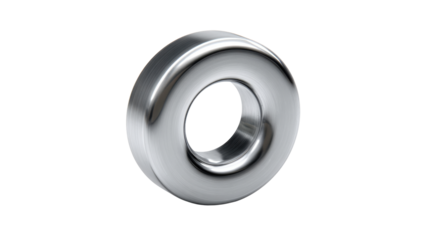 Letter o symbol in brushed metallic finish representing alphabet, communication, and typography, on transparent background