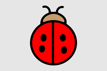 Fototapeta premium This is a frontal illustration of a ladybug or ladybird beetle. The body is a solid bright red color, divided down the middle, with two black spots on each side.