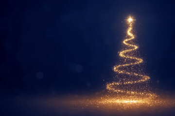 abstract christmas tree - Stylized Spiral Christmas Tree &ndash; Glowing Golden Light with Star Topper on Dark Blue Background