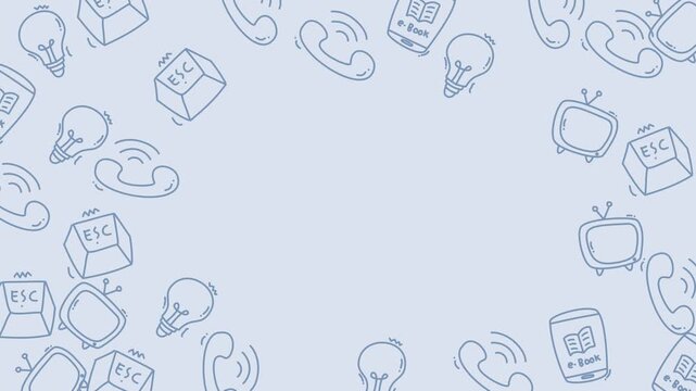 Abstract Technology Doodle Pattern Background with Communication and Idea Icons.