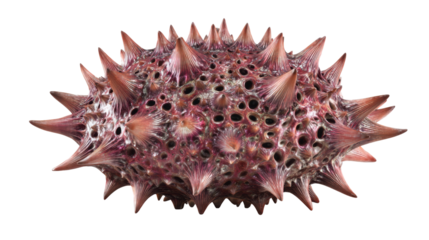 Abstract virus or alien organism with spikes and holes representing disease, infection, and biological threat on transparent background