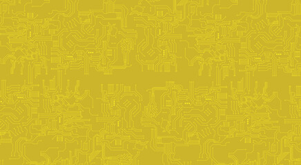 Obraz premium Modern technology yellow circuit board texture or pattern. Web background design. Futuristic yello circuit board on tech bg. Abstract backdrop template. Great for web presentations and banners. Vector
