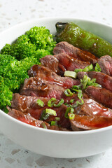 A view of a steak teriyaki bowl.