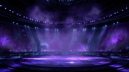 Stage with purple lighting and smoke effects creates a dramatic and atmospheric scene.