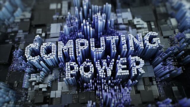Quantum Computing Core. "2026". Illustration for breakthrough science with the text COMPUTING POWER in a complex geometric font. intricate and mysterious with a super-cooled blue and ice white scheme.