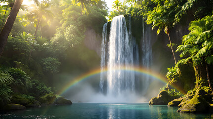 Fototapeta premium waterfall landscape with shimmering sunlight