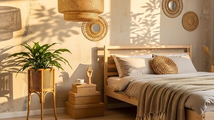 Bohemian Bedroom with Natural Light and Plant Decor.