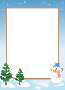 Winter template with snowmen and trees