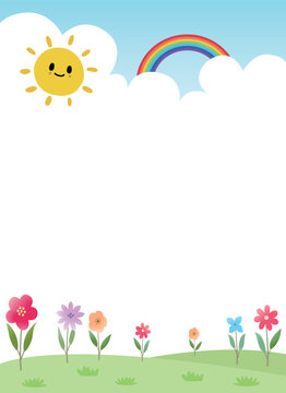 A template with a rainbow and flowers