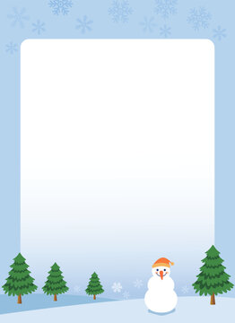Winter template with snowmen and trees