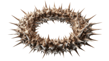 Crown of thorns representing sacrifice, suffering, and penance for christian passion on a transparent background