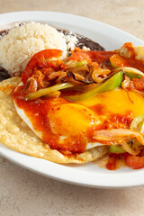 A view of a plate of huevos rancheros.