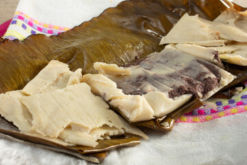 A view of a tamal de frijoles.