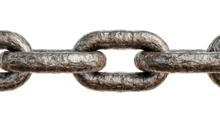 Old metal chain links forming a strong connection, showing resistance and security concept on transparent background