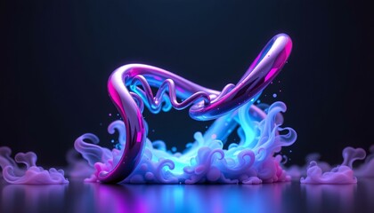 Futuristic Dna Sculpture with Neon Lights and Mystical Atmosphere