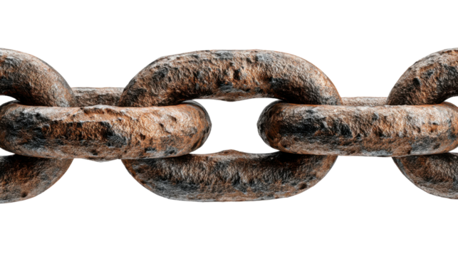 Rusty metal chain creating connections, showing strength and security concept, old industrial links corroding, transparent background - Powered by Adobe
