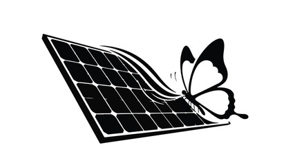 Solar panel transforming into a butterfly, symbolizing renewable energy and nature's harmony.