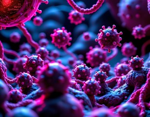 Neon Bioscapes Microscopic Cellular Structures Futuristic Lighting