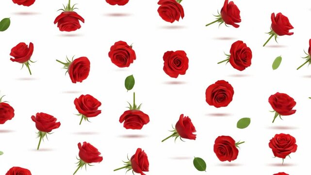 Beautiful red roses scattered on a white background for design.