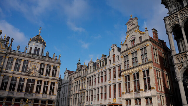 BRUSSELS, BELGIUM - NOVEMBER 26, 2025 - Ornate guildhalls and historical buildings filling Grand Place in Brussels, Belgium