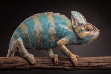 Obraz premium A Chameleon Blending on Bark in a Photorealistic Image